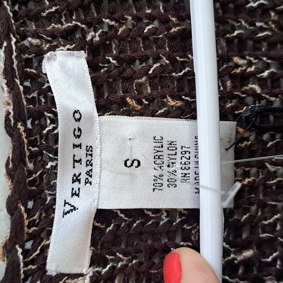 Vertigo Paris Brown/Cream Stone Detail V-Neck Sweater. Size Small NWT - Picture 8 of 10